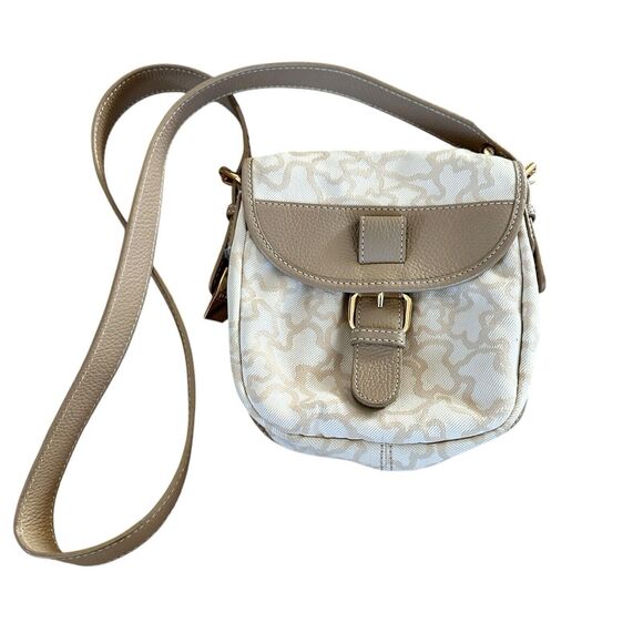 Tous Kaos logo icon crossbody leather canvas bag 9''x9''x3'' - Picture 2 of 15